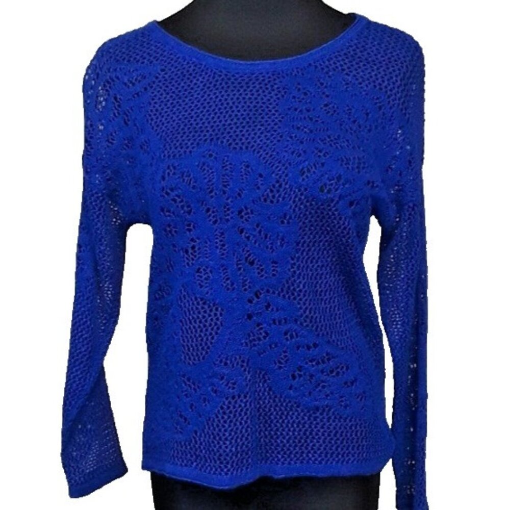 Inc international concepts Womens Sweater Medium Blue Linen Blend Sheer‎ Coastal
